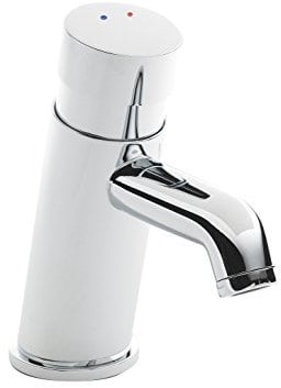 nuie TWS009 Commercial ǀ Modern Bathroom Non Concussive Temperature Controlled Mono Basin Mixer Push Tap, 146mm x 45mm, Chrome