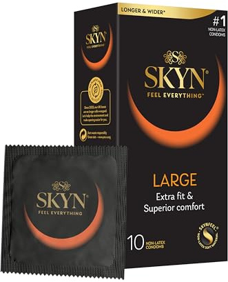 SKYN Large Condoms (Pack of 10) Extra Large, Latex Free Condoms | Skynfeel, XL, Thin, Smooth Straight Shape, Lubricated, 56mm Wide