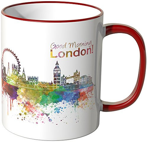 WANDKINGS® Tasse, Schriftzug Good Morning London! mit Skyline - ROT