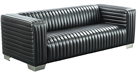SIT-Möbel 6012-11 3-Sitzer Sofa aus Kunstleder, Beine aus Hevea-Holz, schwarze Couch, 222 x 90 x 72 cm