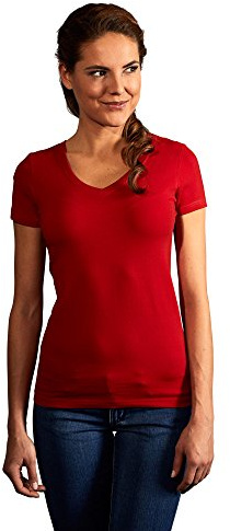 Slim-Fit V-Ausschnitt T-Shirt Damen, Rot, XL