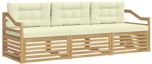 vidaXL Outdoor-Sofagarnitur mit Kissen 3 pcs Weiß und Creme Polyester, Outdoor Lounge, Moderne Ecksofa, Gartenmöbel, Terrassen-Sitze, Komfortables Set für Wohnräume