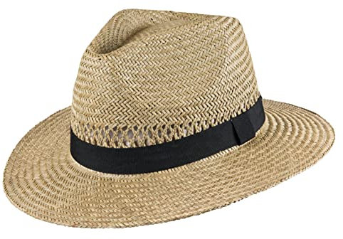 Scippis Barrow – Luftiger Strohhut für Damen & Herren | Sommerhut mit schwarzem Hutband | Atmungsaktiver Outdoorhut für Freizeit, Urlaub & Garten, Größe S, Natur