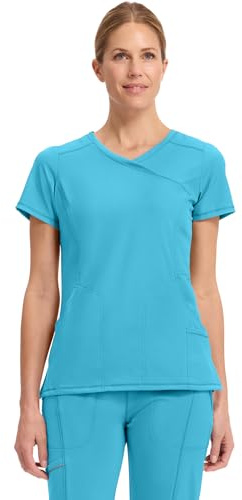Cherokee Infinity 2625A Damen Schlupfkasack Top Mock Wrap, Türkis/Ausflug, einfarbig (Getaway Solids), Mittel