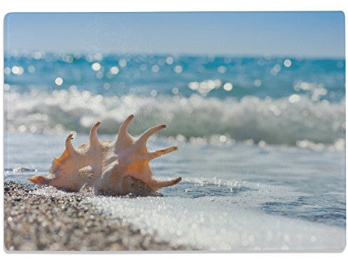 WANDKINGS Glasschneidebrett „Rauschendes Meer mit Muscheln“ - Motiv wählbar - Glasschneideplatte, Schneidebrett aus Glas, Frühstücksbrettchen