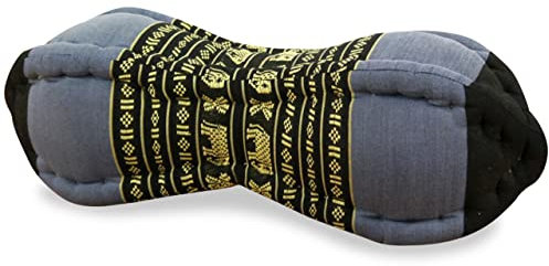 livasia Nackenstützkissen Papayakissen - Ø 13x43cm - Nackenkissen Papayaform, Sofakissen, Lesekissen mit Kapok, Kissen für Garten und Balkon, Reisekissen handgefertigt (Blau/Elefanten)