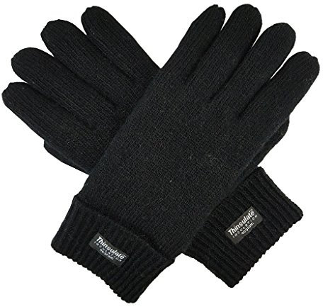 BRUCERIVER Herren Rein Wolle Strick Handschuhe mit Fleece Futter Größe S/M (Schwarz)