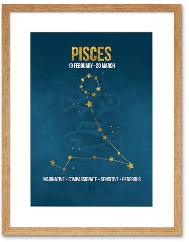 Wee Blue Coo ZODIAC STAR SIGN BIRTHDAY ASTROLOGY BLUE PISCES FRAMED ART PRINT F97X13497
