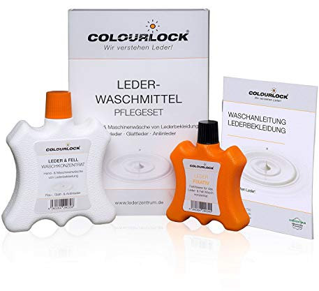 COLOURLOCK Lederwaschmittel 250 ml + Leder Fixativ 100 ml (Set), für die Wäsche von Lederkleidung, Lederjacke, Lederhose (Krachlederne), Ledermantel