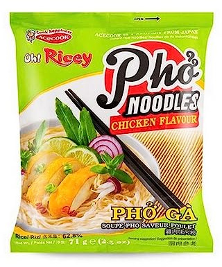 Acecook Oh! Ricey Pho Ga Instant Reisnudeln - Huhn, 71 g | Vietnamesische Pho-Suppe mit Reisnudeln – authentisches Streetfood, schnell in Minuten zubereitet