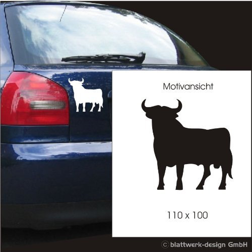 blattwerk-design KFZ Aufkleber, Autoaufkleber, Motiv: Stier, Größe ca. 110 mm x 100 mm, Auswah (M090 Silber)