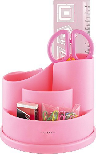 EXERZ Tisch-Organizer/Ablagesystem mit Sicherheitsschere (NICHT scharf), Lineal, Radiergummi, Büroklammern, Bürobedarf INKLUSIVE - Schreibtischset/Stiftehalter/Stifteorganisator (Rosa)