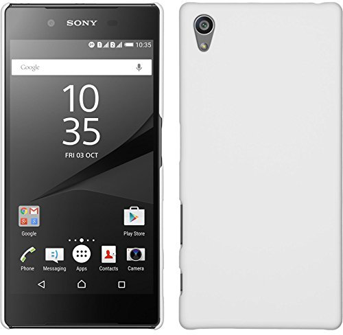 PhoneNatic Case kompatibel mit Sony Xperia Z5 - Hülle weiß gummiert Hard-case + 2 Schutzfolien