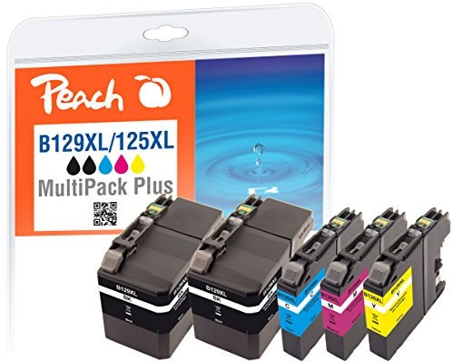 Peach B121/123/125/127/129 Spar Pack Plus Druckerpatronen XL (2xBK, C, M, Y) ersetzt Brother LC-129VALBP für z.B. Brother MFCJ 6720 DW, Brother MFCJ 6520 DW, Brother MFCJ 6920 DW
