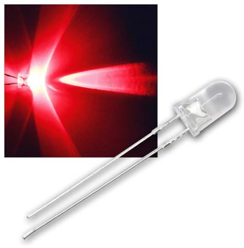 world-trading-net - 25 LED 5mm Rosso Trasparente Tipo WTN-5-12000r, diodo emettitore di Luce, cablato, diodo Luminoso, Come componente