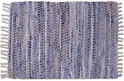 Bestlivings Flickenteppich Rund 140 x 200 cm aus handgewebter Baumwolle in Jeans Bone - viele Variationen