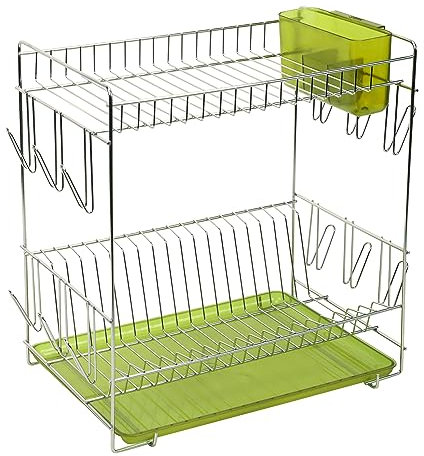Sauvic Escurreplatos Acero Inoxidable, Bandeja Verde Grande 43x25x41,5 cm.