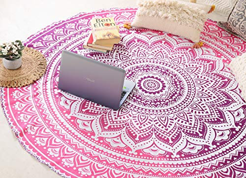 Popular Handicrafts Runder Wandteppich mit Quaste, Wandbehang, Ombre, Hippie, Mandala, Bohemian, Hippie, aufwendig, indischer Wandteppich, Tischdecke, 178 cm, Grün