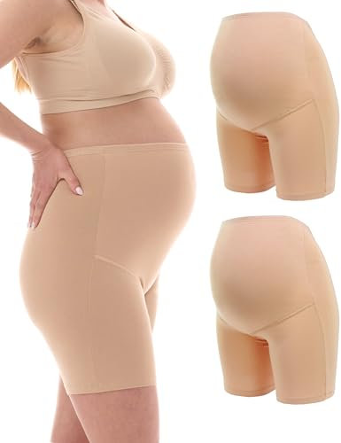 Herzmutter Culotte Maternité Coton - Shorty Culotte Grossesse - Anti Frottement Cuisse - sous-vêtements Maternité - Panty Femme Enceinte - OekoTex100-5020 (L, Beige, 2X)