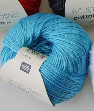 Rico Design Essentials Double Knitted Yarn, 100 Percent Cotton, Turquoise