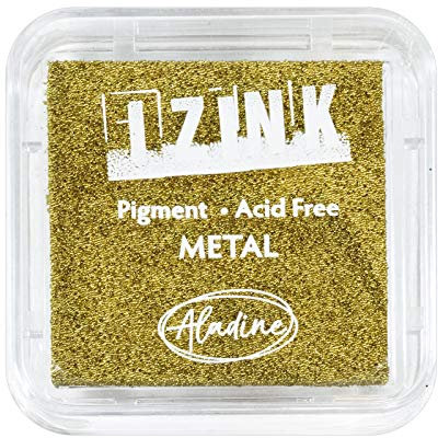 Aladine – Stempelkissen Izink Pigment Metall Gold – Stempelkissen goldfarben langsam trocknend – Scrapbooking, Embossing und kreative Karten – Größe M – 5 x 5 cm – Farbe Metallic Gold