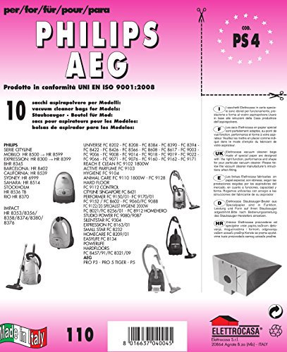 PS 4 sacchetti per aspirapolvere confezione da 10 sacchi carta