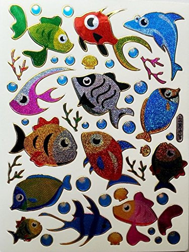 Fische Sticker Aufkleber Tiere Sticker Aufkleber Fische Aufkleber Sticker für Kinder zum aufkleben dekorieren 14 x 9 cm pro Bogen 2 Stück