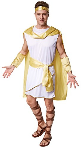 dressforfun Herrenkostüm römischer Herrscher Augustus | Römisches Gewand mit angenähtem Umhang | inkl. Bindegürtel, Haarband & Armstulpen (S | Nr. 300338)