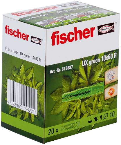 fischer - Cheville tous matériaux UX GREEN 10X60 avec collerette, fabriquée à base de matières premières renouvelables/Boîte de 20