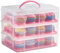 VonShef Cupcake Carrier with Handle, Pink Three Tier Stackable Cup Cake Box, 36 Muffin Cake Carrier with Airtight Snap Lid, Clear Plastic Baked Goods Container
