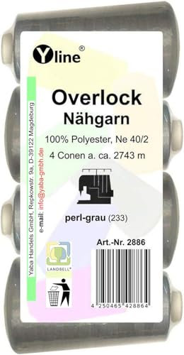 4 Stück Spulen Overlock - Nähgarn, perl - grau, a. 2743 m, NE 40/2, 100% Polyester, Nähfaden, Nähmaschinen Garn, (0,01 € / 10 m), 2886