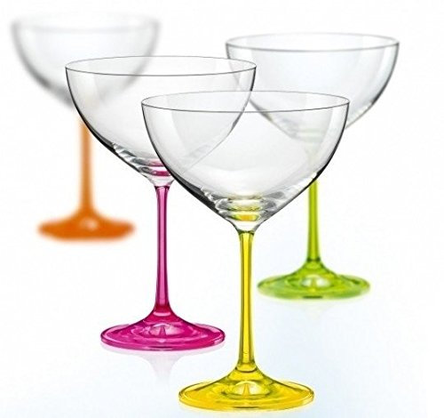 Bohemia Kristall Gläser, Model Neon, in 4 verschiedenen Farben, 4er Set (Sektschale 4 x 340 ml)