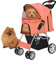 Flexzion Hundebuggy, Hundewagen, Pet Stroller Haustierwagen, Katzenbuggy, Katzenwagen, Faltbar Haustiere Buggy mit Netzfenstern & Getränkehalter für Kleine Haustiere mit 4 Rädern - Orange