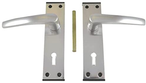 Merriway BH00359 Aluminium Door Handle Lock Set with Black Trim, Grey, 40 x 150mm