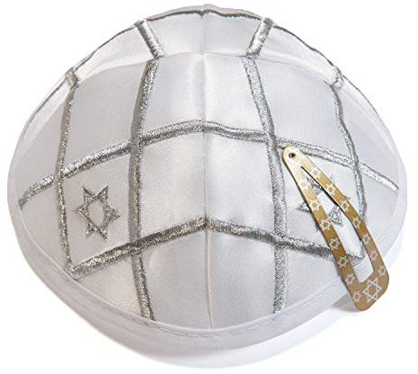 JL Kippha's Satin 2cm Weiß Silber Israel Magen David Kippah jüdischen Cap Judaica Yarmulke Geschenk
