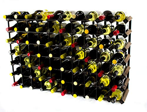 Classic 70 Bottle Wine Rack, Dark Oak Stained Wood and Black Metal | Ready Assembled