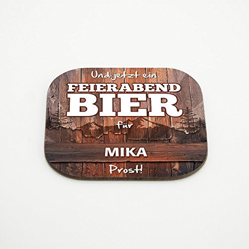 Untersetzer mit Namen Mika und schönem Feierabendbier-Motiv
