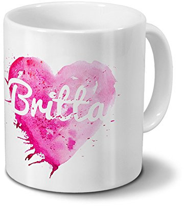 digital print Tasse mit Namen Britta - Motiv Painted Heart - Namenstasse, Kaffeebecher, Mug, Becher, Kaffeetasse - Farbe Weiß