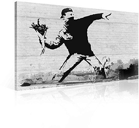 Wallsticker Warehouse Banksy Rage Flower Thrower Leinwand Bilder (PP2085O6FW) Size O6-80cm x 60cm - 230g/m2 Canvas - 1 Piece