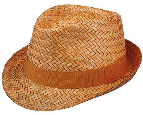 Lipodo Valencia Trilby Strohhut Sommerhut Sonnenhut Strandhut Gartenhut Strohtrilby Damen/Herren/Kinder - Made in Italy mit Ripsband Frühling-Sommer Sommer - S (54-55 cm) orange