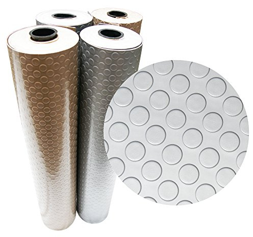 Rubber-Cal Coin Grip Metallic PVC Flooring, Silver, 2.5mm x 4' x 9' (03-W265-S-09)