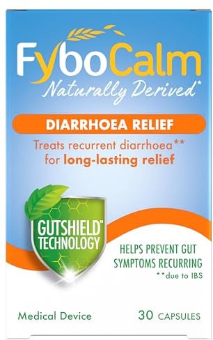Fybocalm Diarrhoea relief Capsules, 30 count | Naturally derived diarrhoea relief for adults, long-lasting IBS relief, prebiotic, gluten & lactose free
