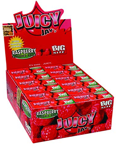 Juicy Jay's Raspberry Rolls - Big Size. 1 Box of 24 Rolls.