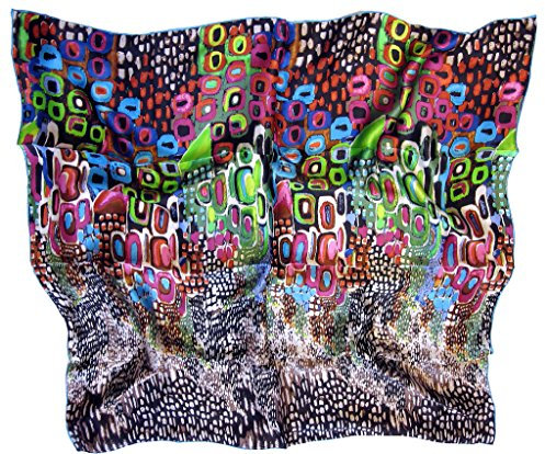 Avenella künstlerisches modernes SEIDENTUCH Grafik Dunkelbunte Quadrate 86x86 cm Kunstdruck handrolliert