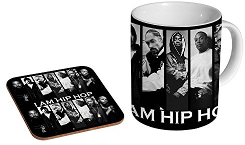 Keramik-Kaffeetasse mit Untersetzer, Aufschrift I Am Hip Hop West Coast Rappers Legends