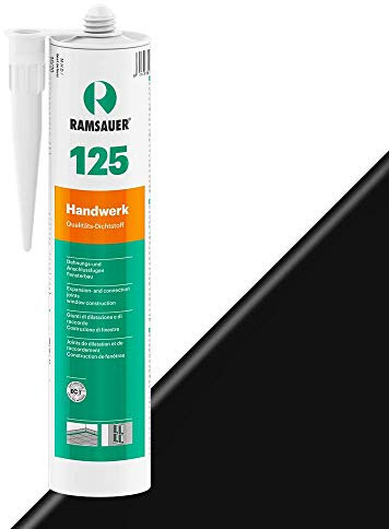 RAMSAUER 125 Handwerk (Schwarz) - 310ml Kartusche, Silikon Dichtstoff für Glasabdichtungen & Fensterbau, Bewegungsfugen im Bad, Anschlussfugen Fenster &Türen, schnellhärtend, nicht korrosiv