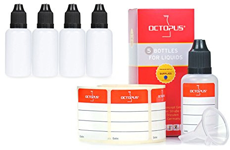 5 Tropfflaschen à 30 ml aus LDPE mit Tropfverschluss schwarz , mit Trichter | Für Liquids, Aromen, Tinten, Farben und Klebstoffe, geeignet zum Mischen, Umfüllen und präzisen Applizieren