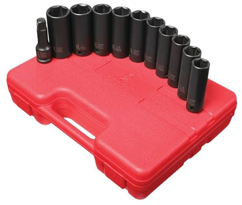 SUNEX Tools 2611 1/2-Inch Drive Extra Thin Wall Deep Impact Socket Set