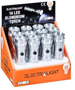 Electralight 14 LED Aluminium Torch with Batteries - Silver/Black