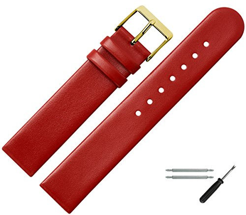 MARBURGER Uhrenarmband 16mm Leder Rot Gold - Montage Set 7611640000220